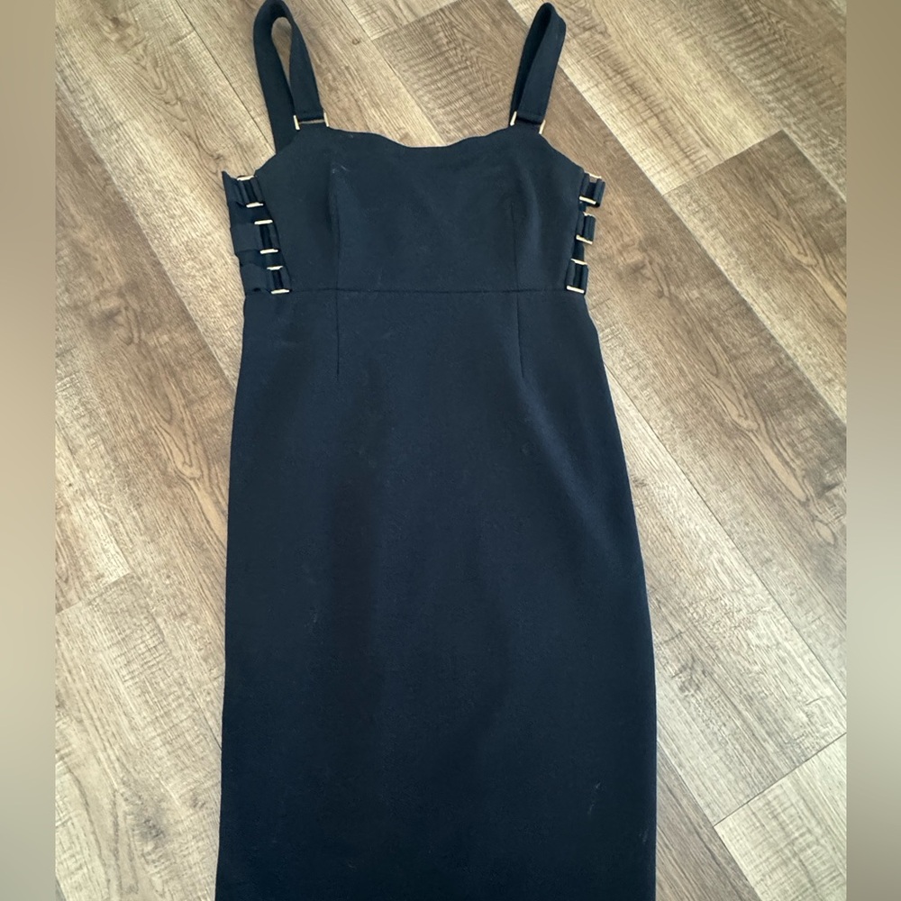 BOLD elements Black Cut Out Ribbed Sheath Midi Dress